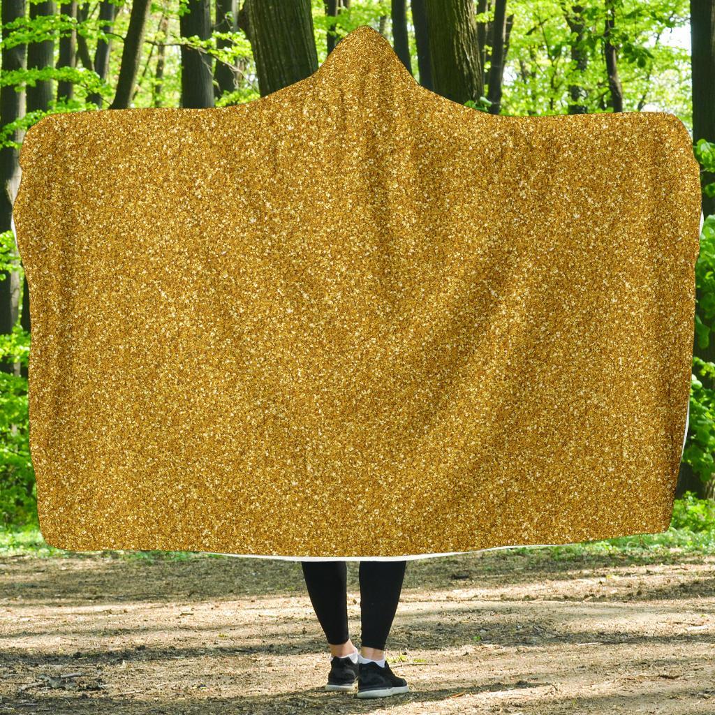 Gold Glitter Star Print Pattern Hooded Blanket-grizzshop