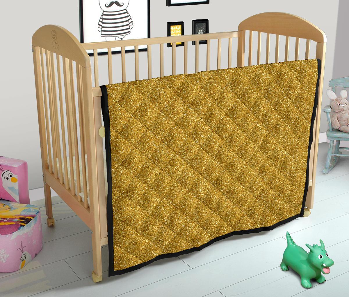 Gold Glitter Star Print Pattern Quilt-grizzshop