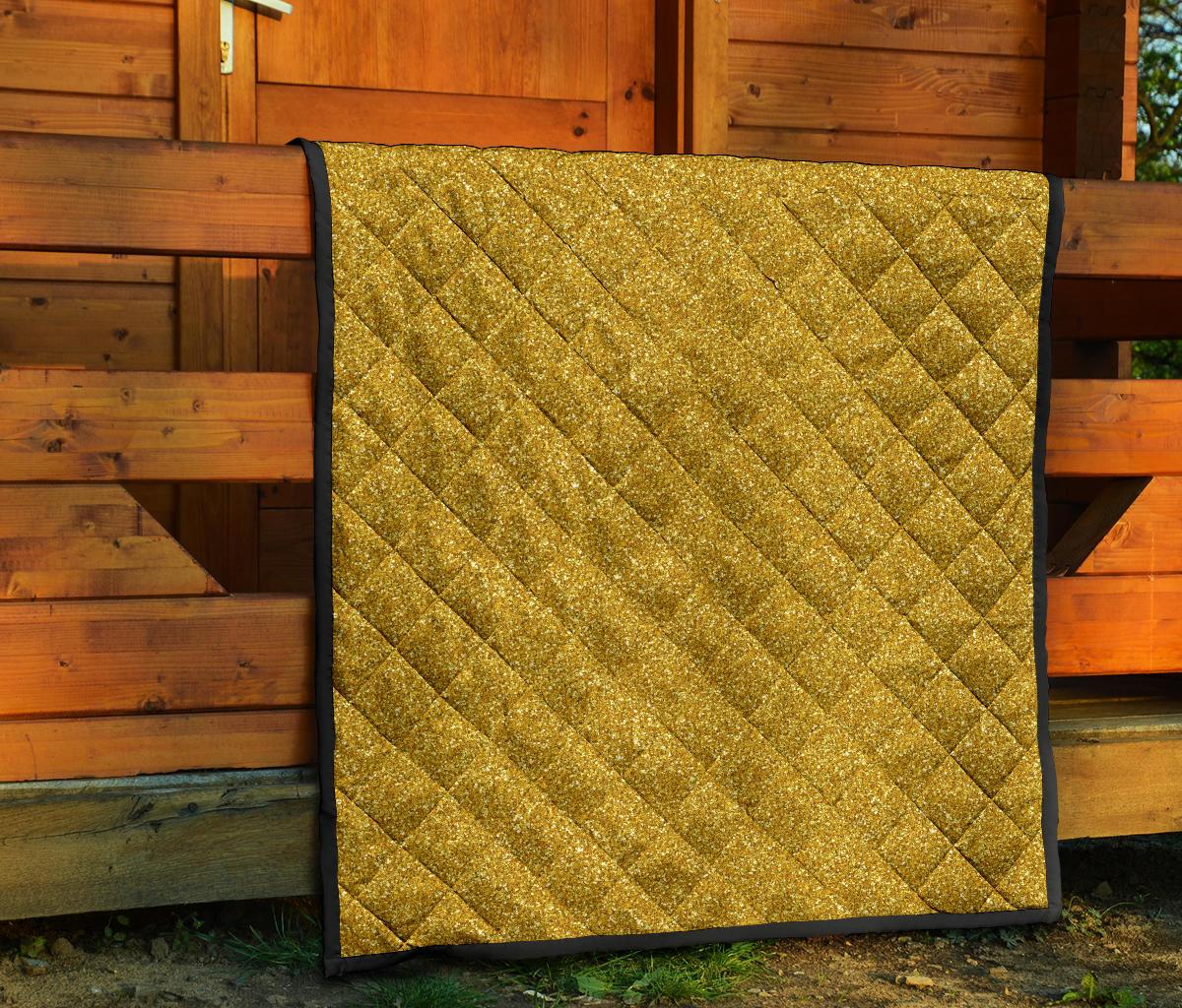 Gold Glitter Star Print Pattern Quilt-grizzshop