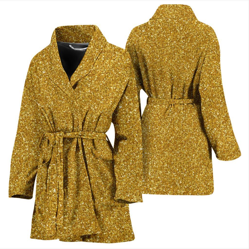 Gold Glitter Star Print Pattern Women Long Robe-grizzshop