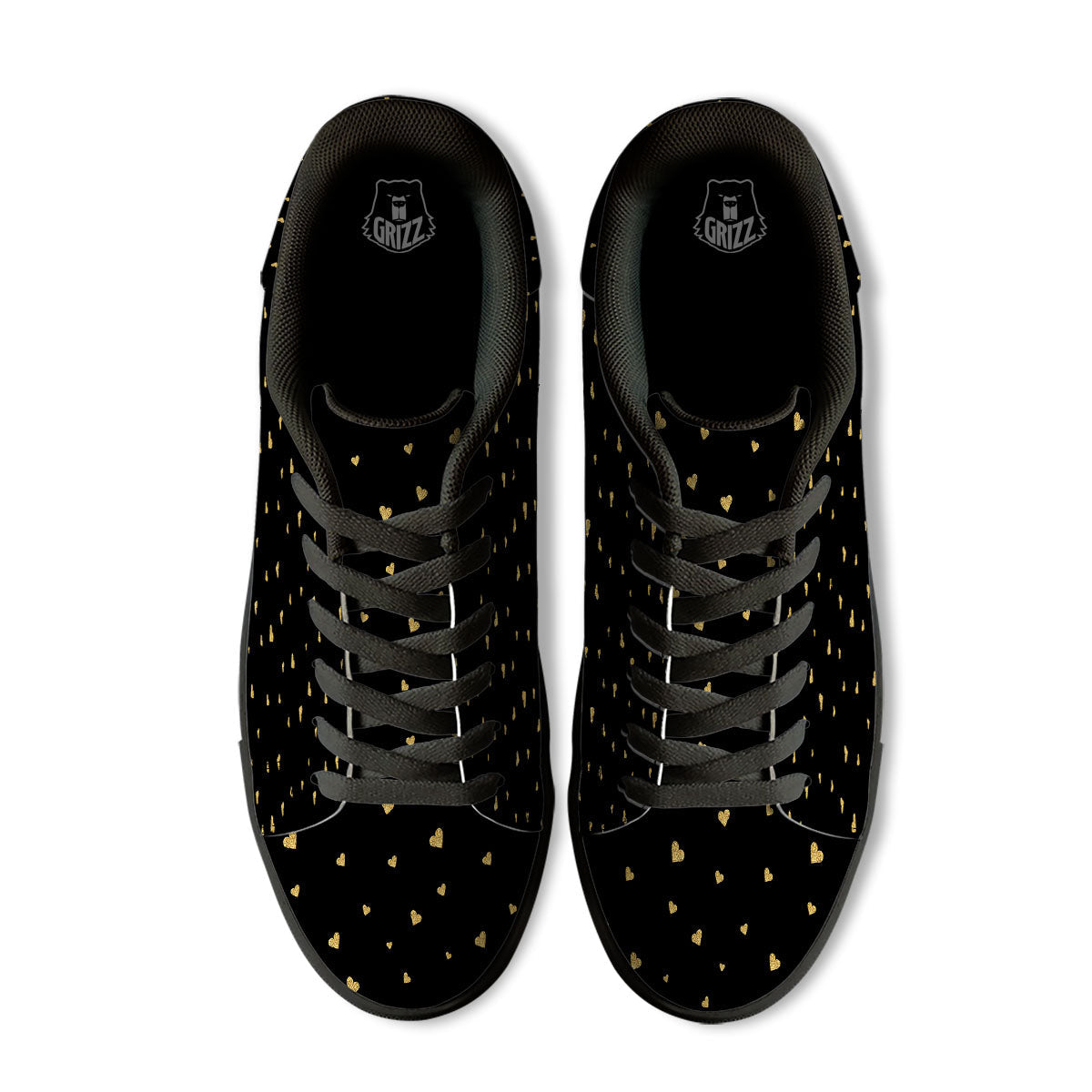 Gold Heart Black Print Pattern Black Low Top Sneakers-grizzshop
