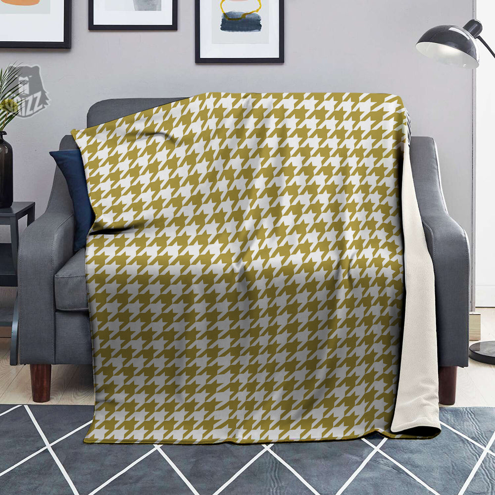 Gold Houndstooth Print Blanket-grizzshop