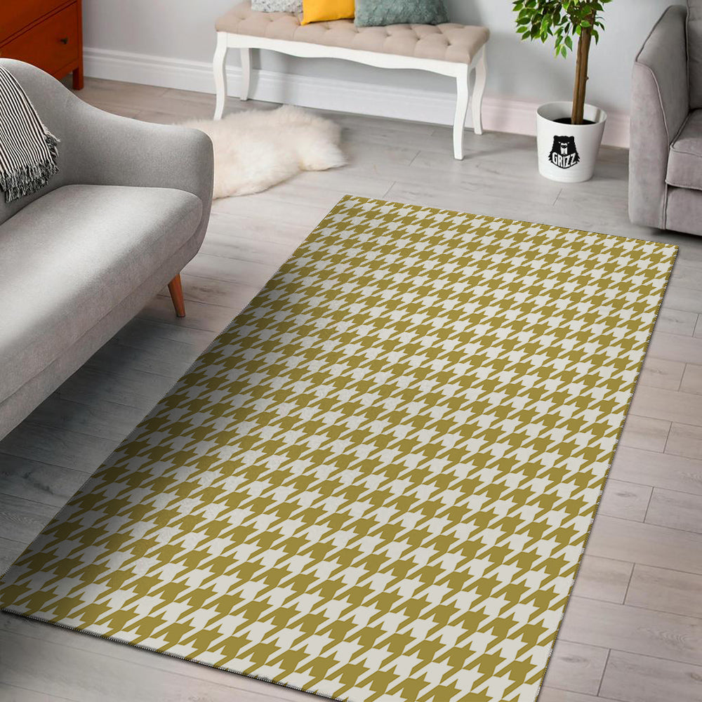 Gold Houndstooth Print Floor Mat-grizzshop