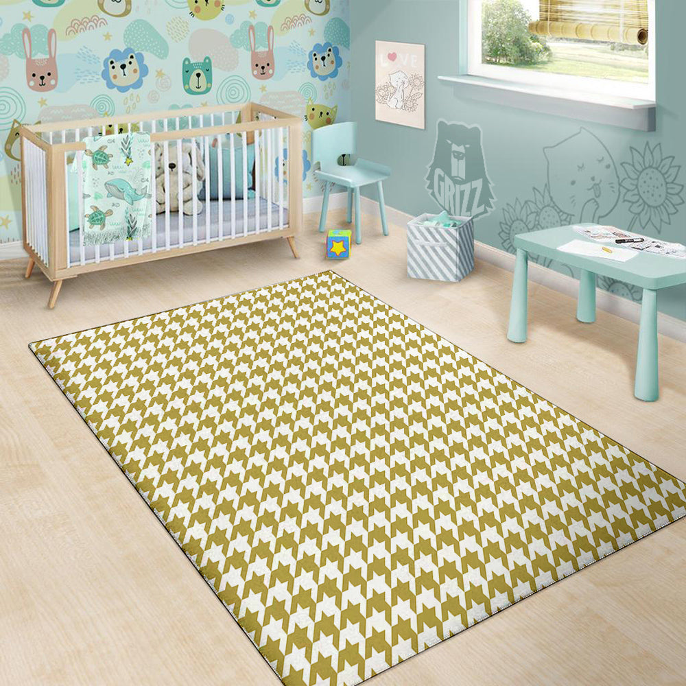 Gold Houndstooth Print Floor Mat-grizzshop