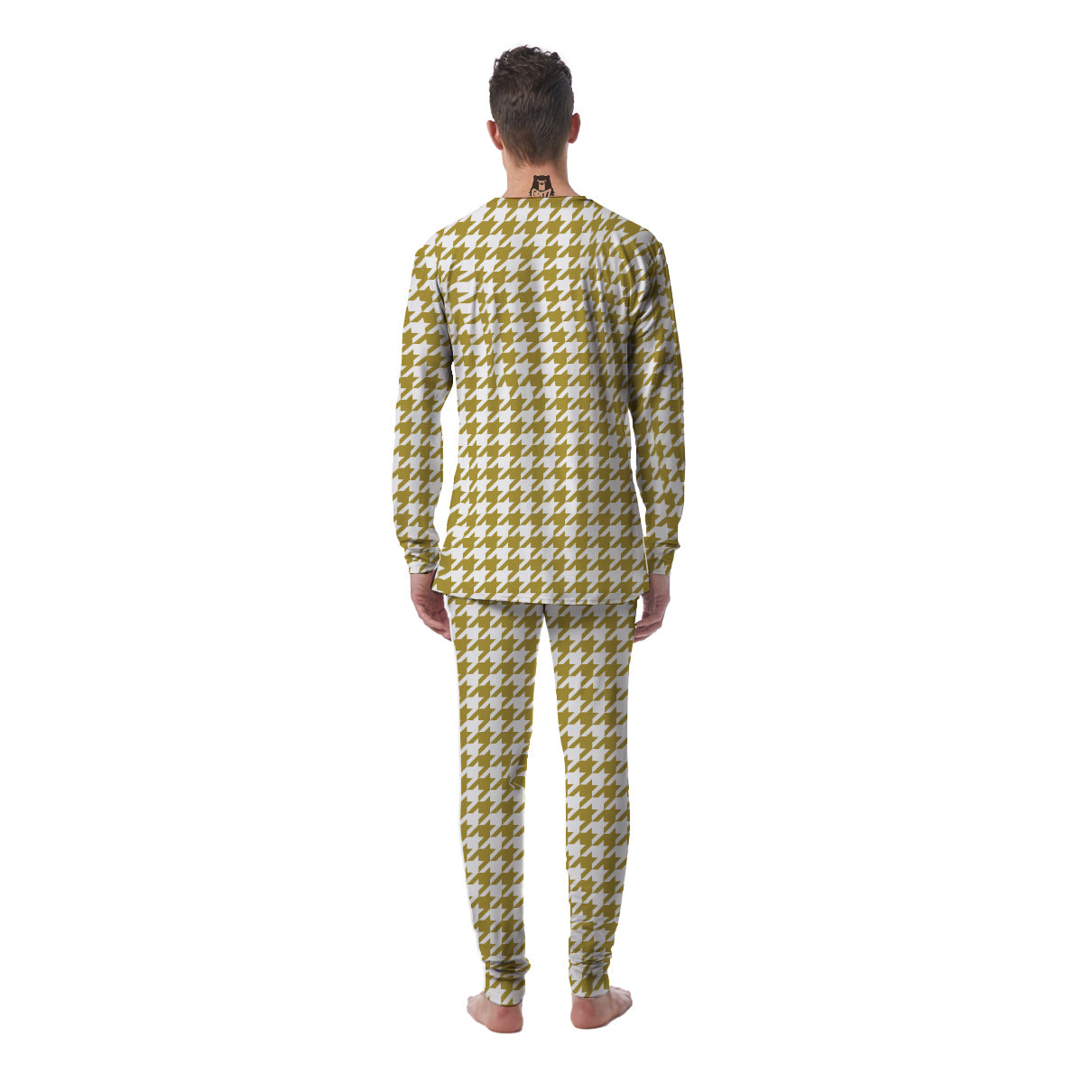 Gold Houndstooth Print Men's Pajamas-grizzshop