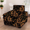 Gold Janpanese Dragon Print Armchair Cover-grizzshop