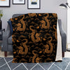 Gold Janpanese Dragon Print Blanket-grizzshop