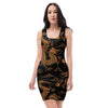 Gold Janpanese Dragon Print Bodycon Dress-grizzshop