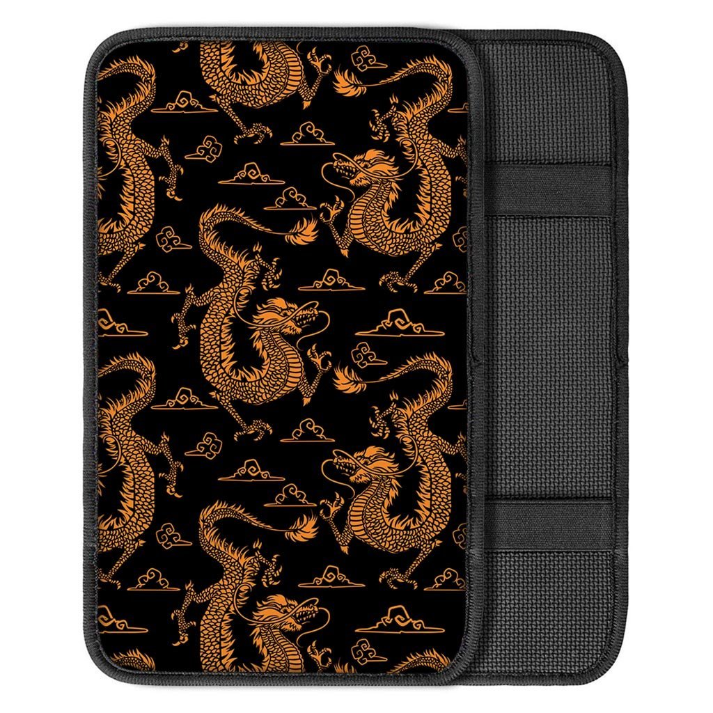 Gold Janpanese Dragon Print Car Console Cover-grizzshop