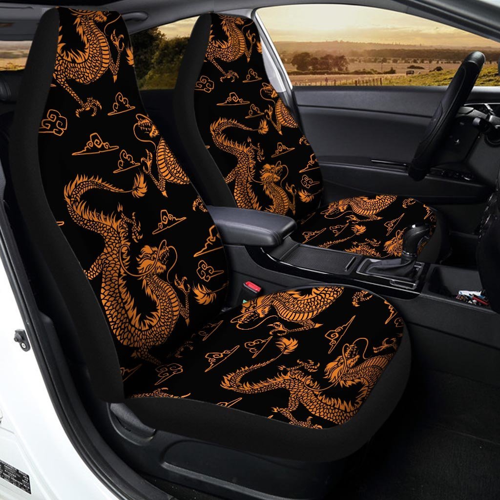 Gold Janpanese Dragon Print Car Seat Covers-grizzshop