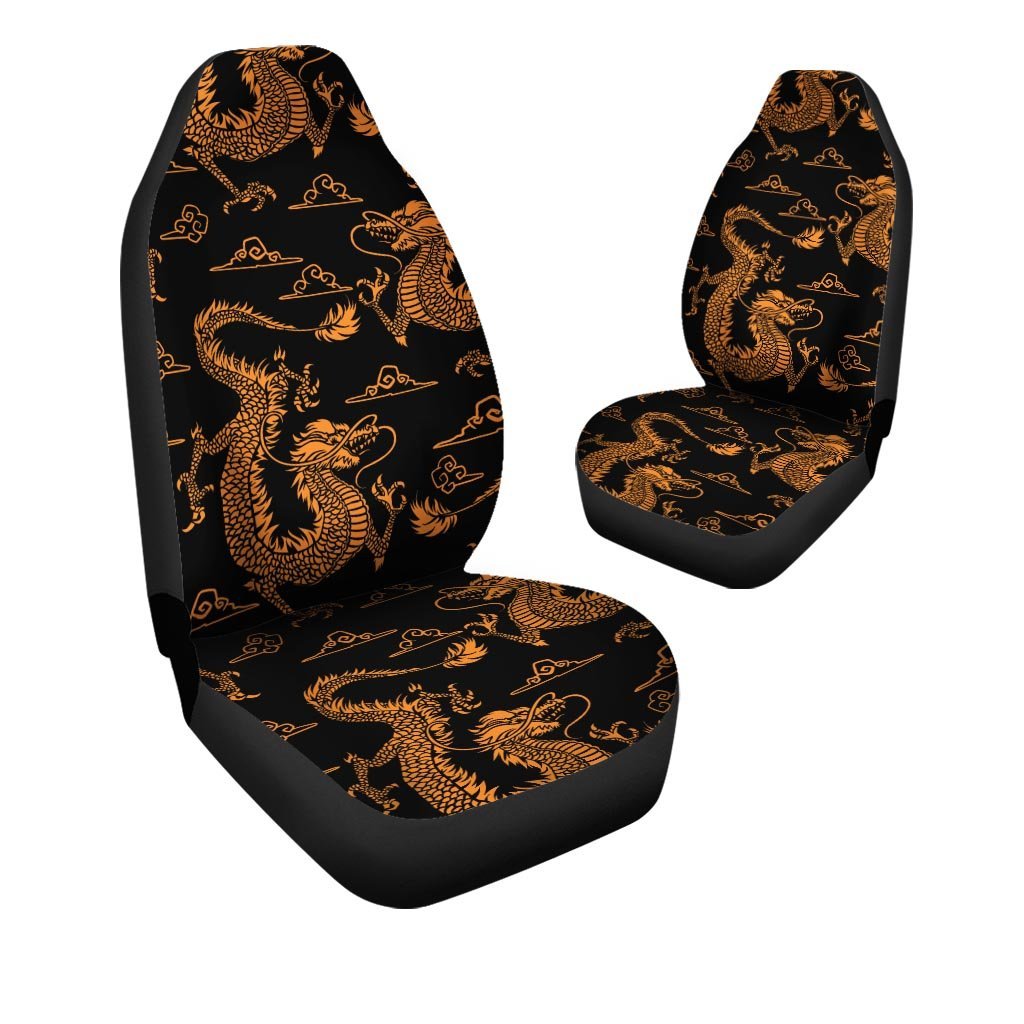 Gold Janpanese Dragon Print Car Seat Covers-grizzshop