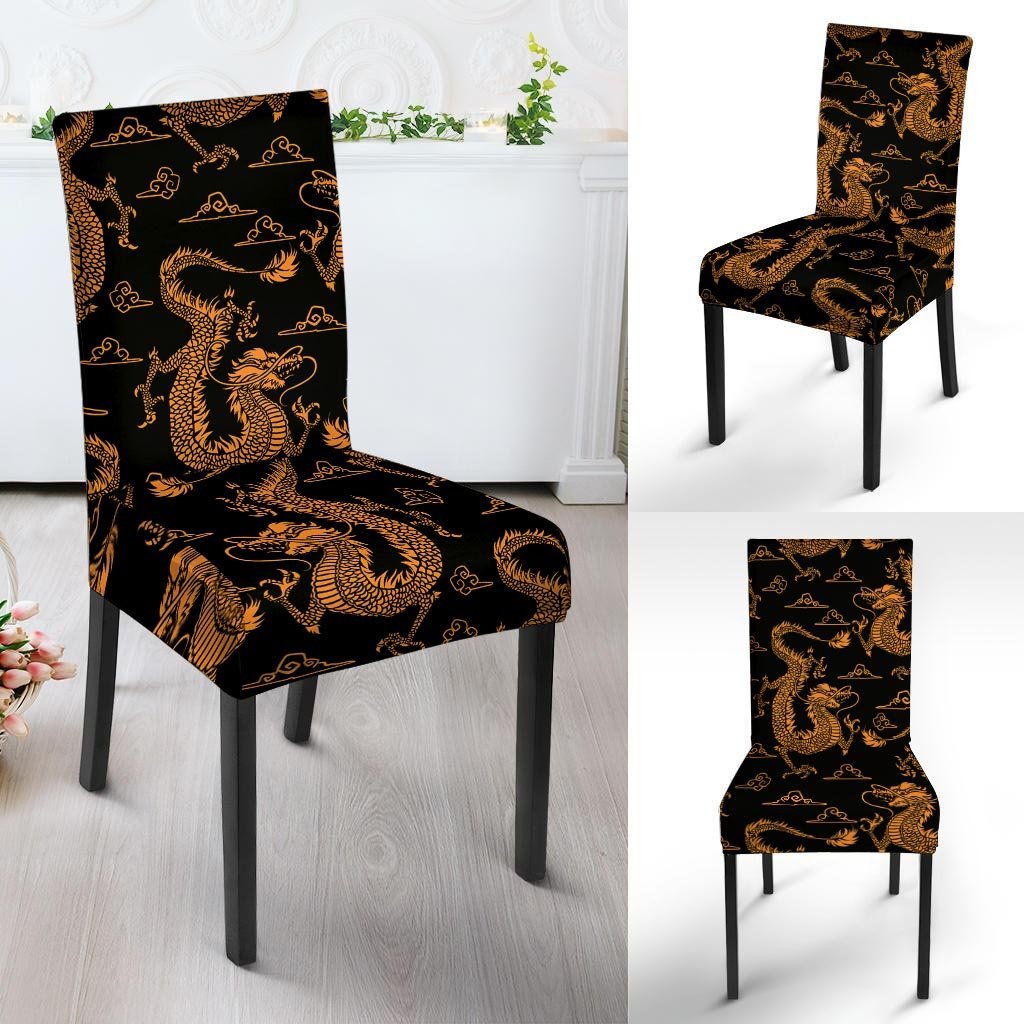 Gold Janpanese Dragon Print Chair Cover-grizzshop