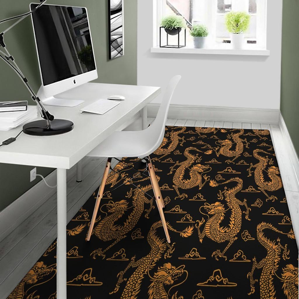 Gold Janpanese Dragon Print Floor Mat-grizzshop