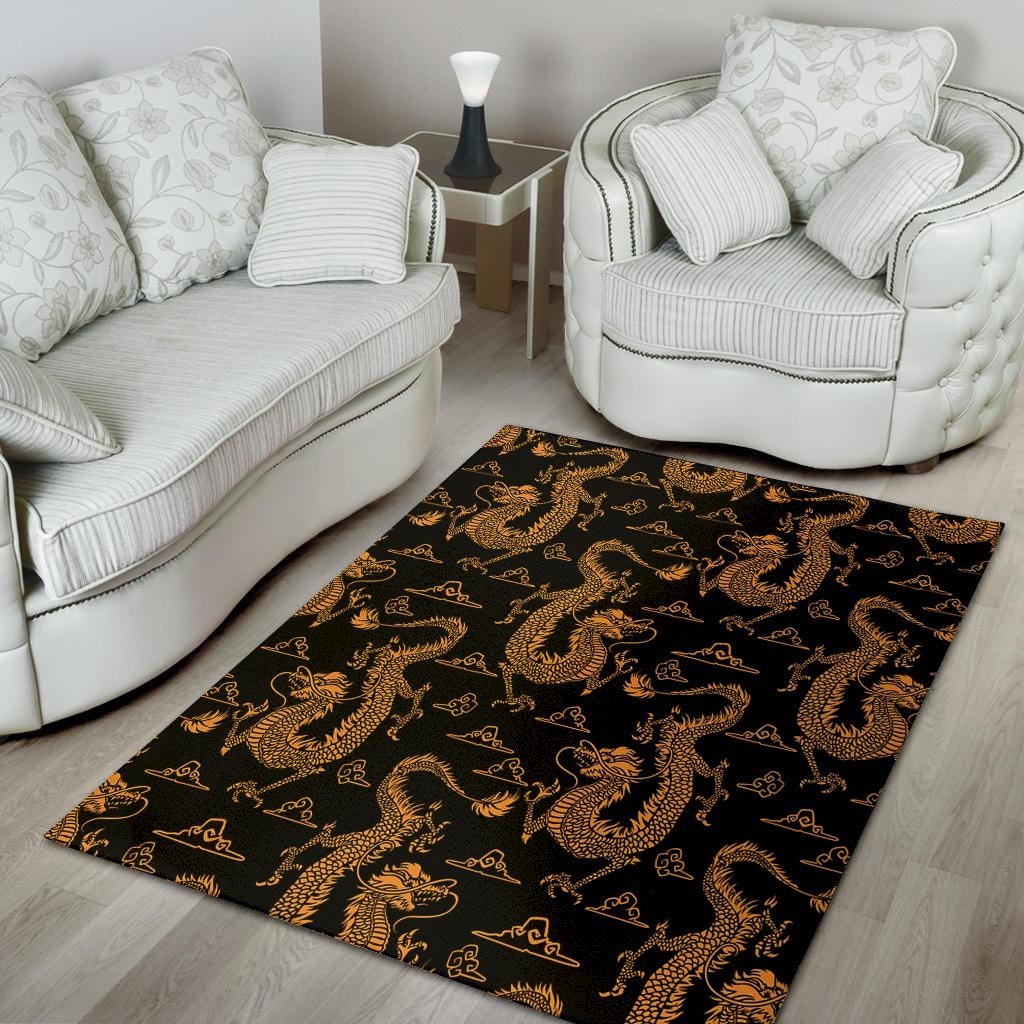 Gold Janpanese Dragon Print Floor Mat-grizzshop