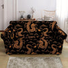 Gold Janpanese Dragon Print Loveseat Cover-grizzshop