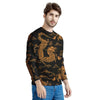 Gold Janpanese Dragon Print Men's Sweatshirt-grizzshop