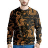 Gold Janpanese Dragon Print Men's Sweatshirt-grizzshop