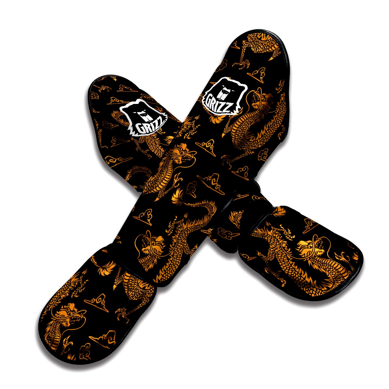 Gold Janpanese Dragon Print Muay Thai Shin Guard-grizzshop