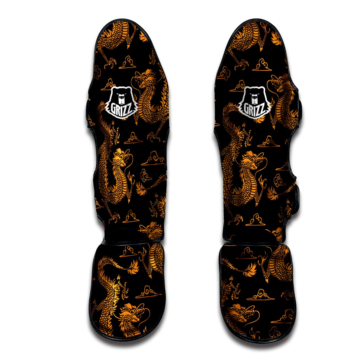 Gold Janpanese Dragon Print Muay Thai Shin Guard-grizzshop