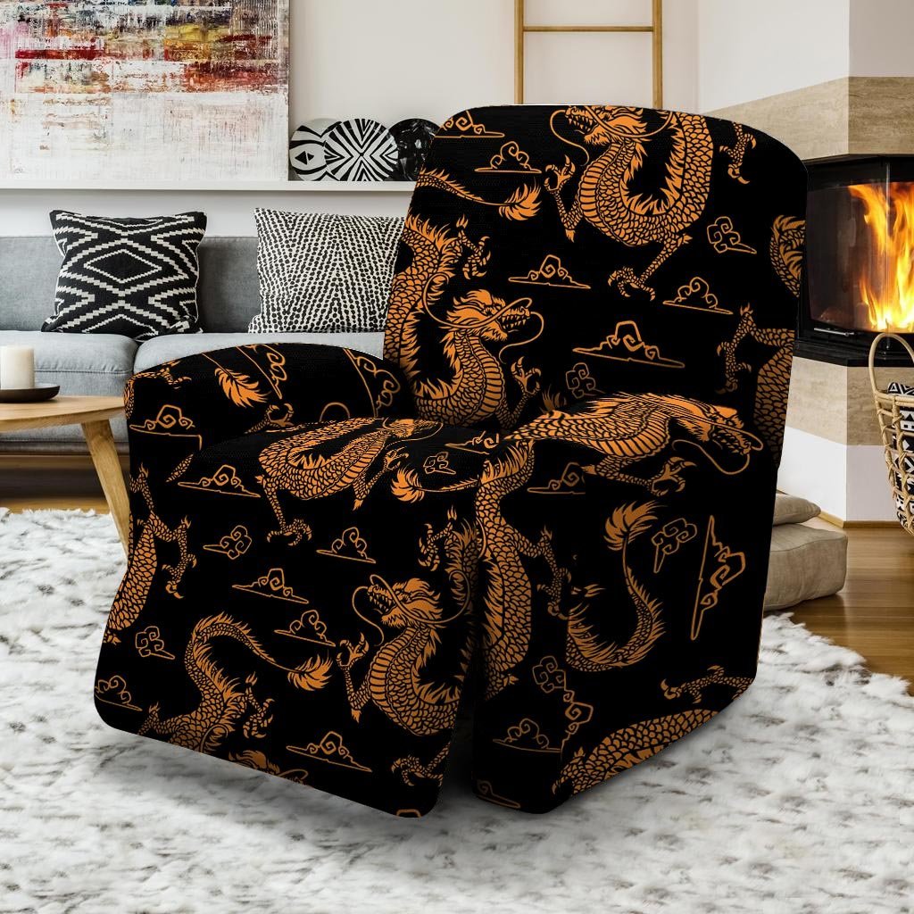 Gold Janpanese Dragon Print Recliner Cover-grizzshop