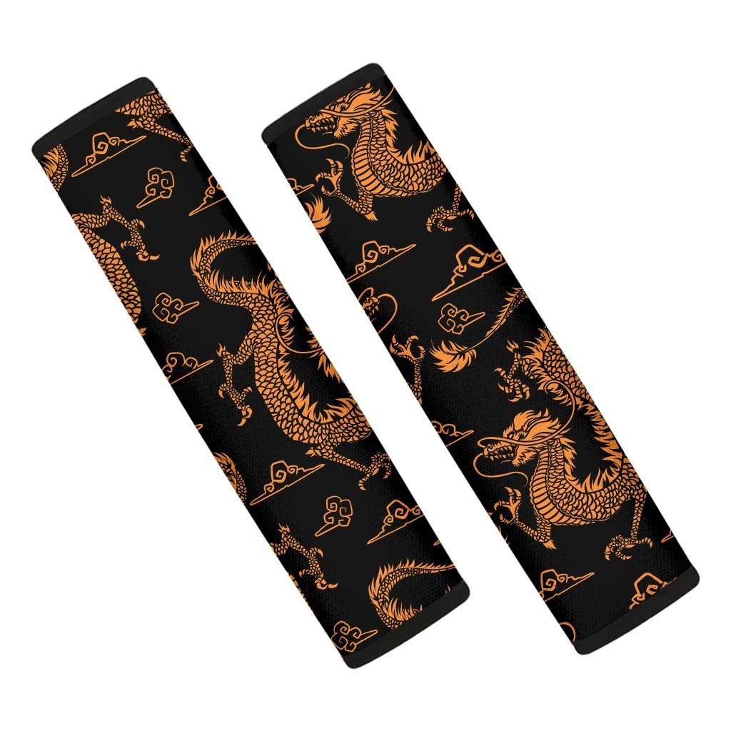 Gold Janpanese Dragon Print Seat Belt Cover-grizzshop