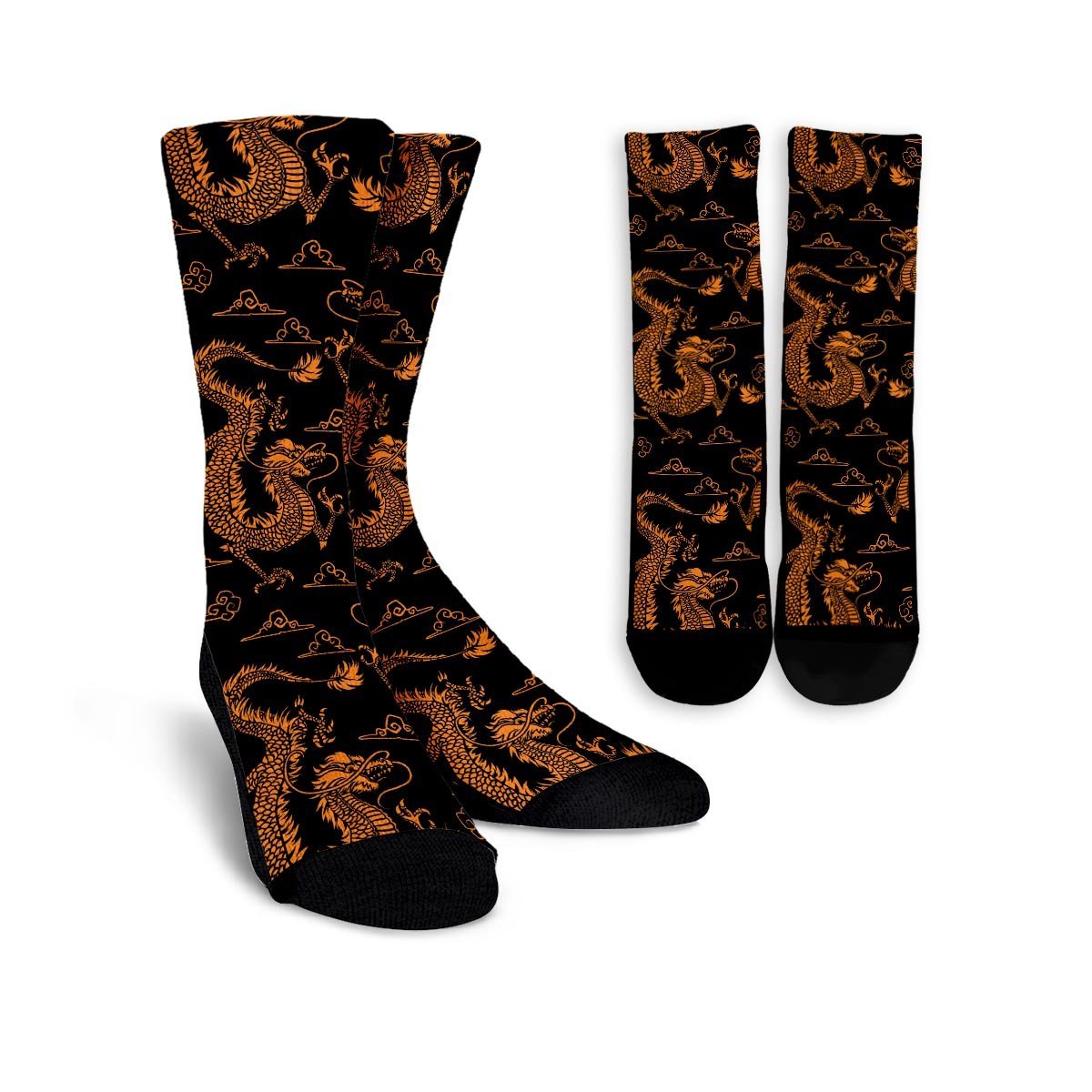 Gold Janpanese Dragon Print Unisex Socks-grizzshop
