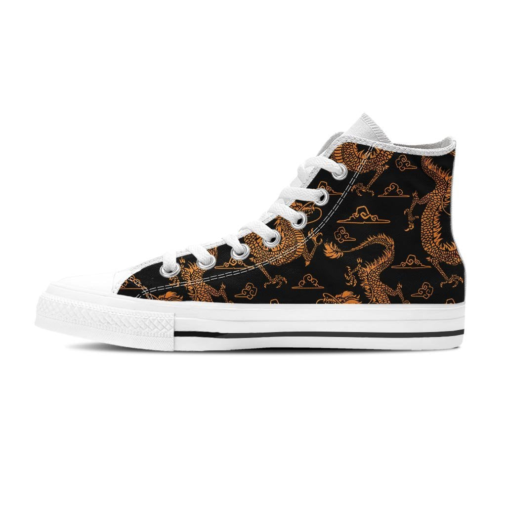 Gold Janpanese Dragon Print Women's High Top Shoes-grizzshop