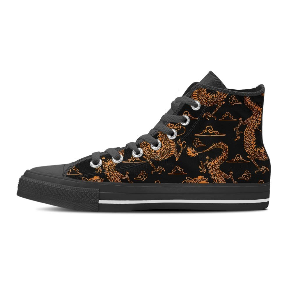 Gold Janpanese Dragon Print Women's High Top Shoes-grizzshop