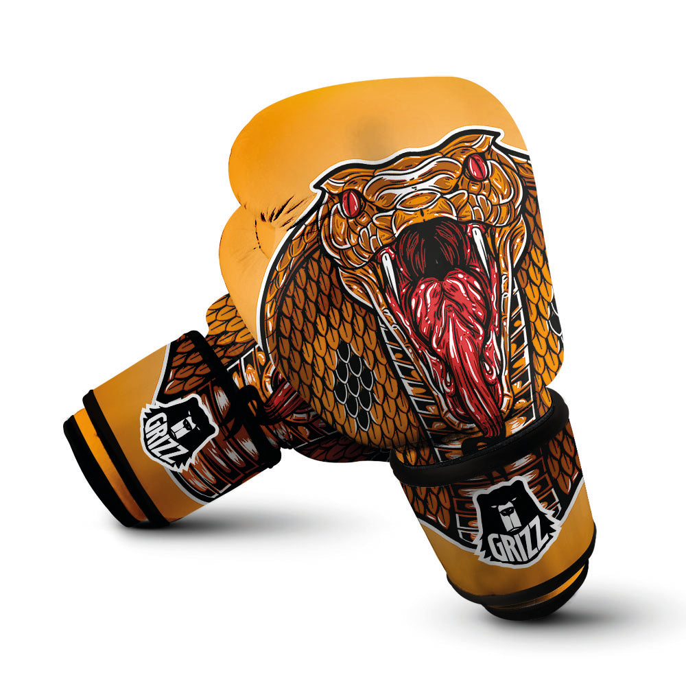 Gold King Cobra Snake Head Print Boxing Gloves-grizzshop