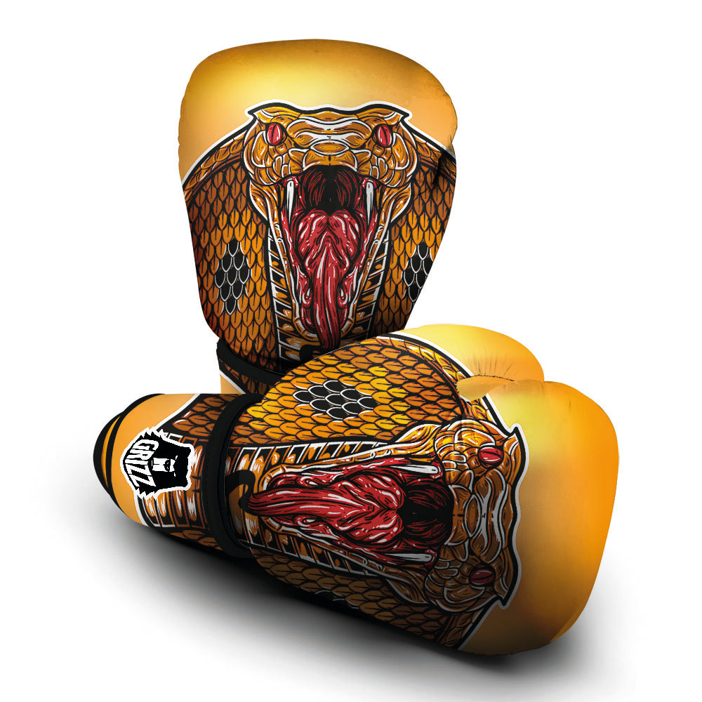 Gold King Cobra Snake Head Print Boxing Gloves-grizzshop