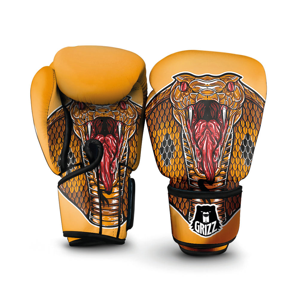 Gold King Cobra Snake Head Print Boxing Gloves-grizzshop