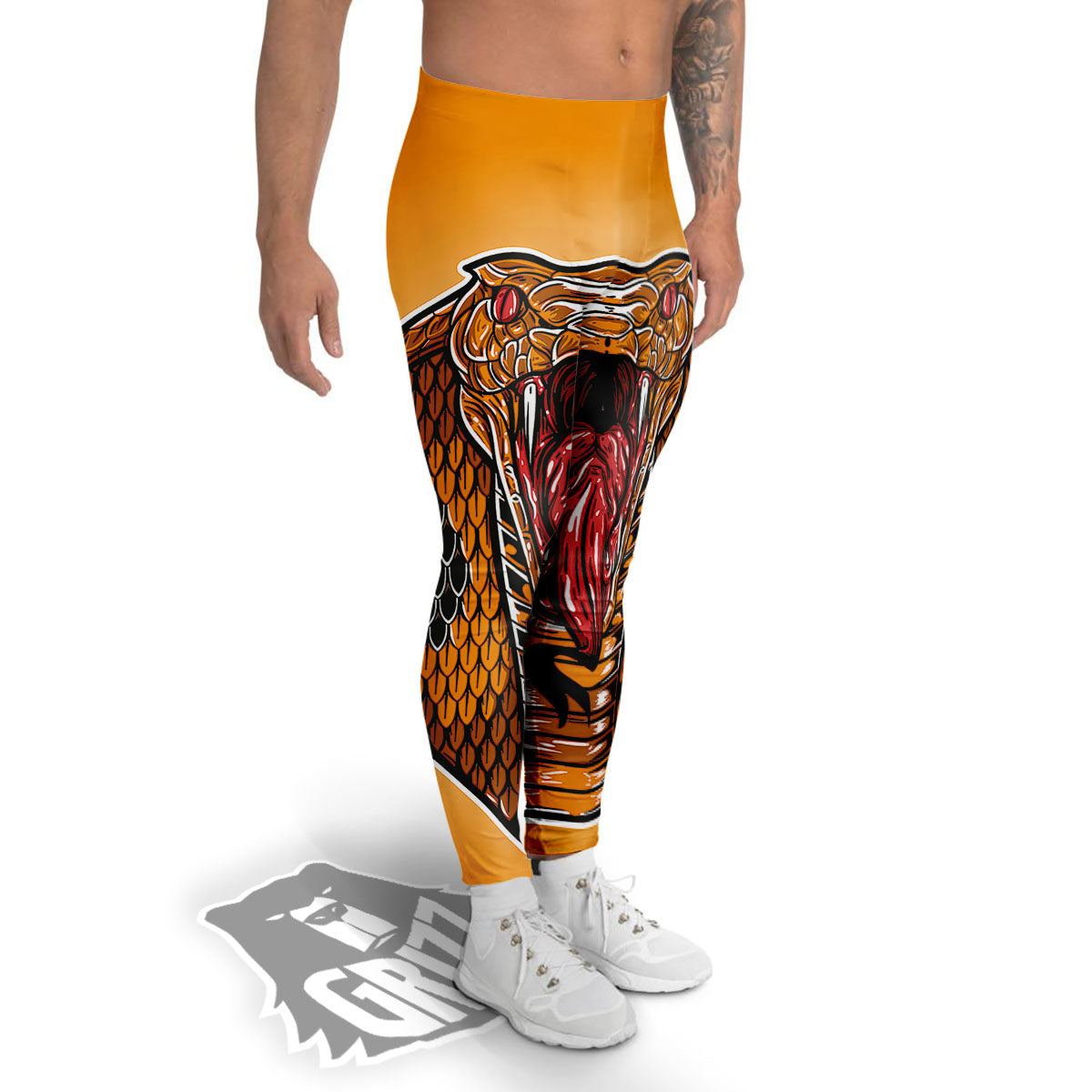 Gold King Cobra Snake Head Print Men's Leggings-grizzshop