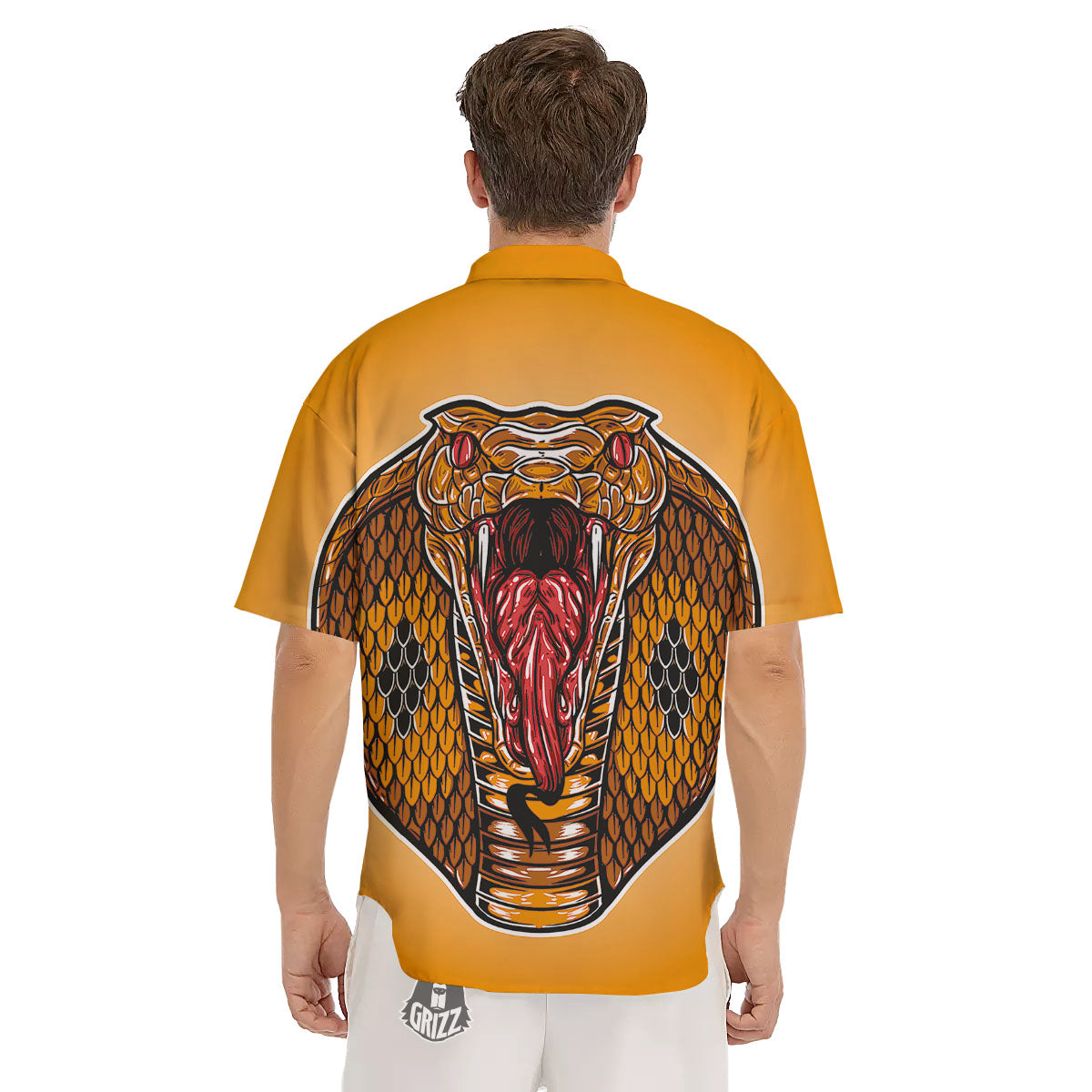 Gold King Cobra Snake Head Print Men's Short Sleeve Shirts-grizzshop