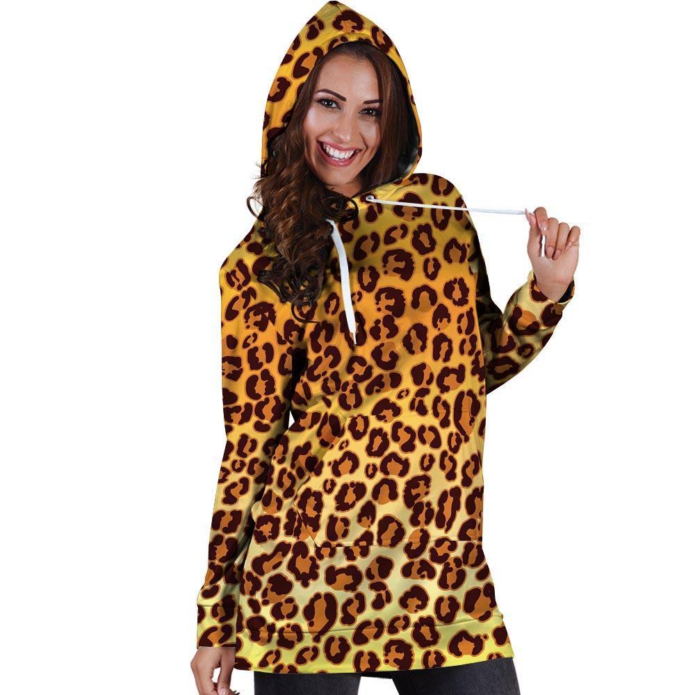 Gold Leopard Hoodie Dress-grizzshop