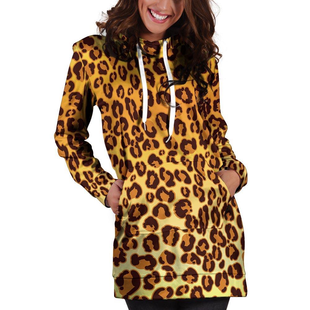 Gold Leopard Hoodie Dress-grizzshop