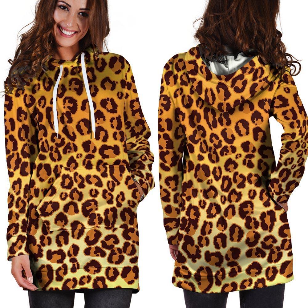 Gold Leopard Hoodie Dress-grizzshop