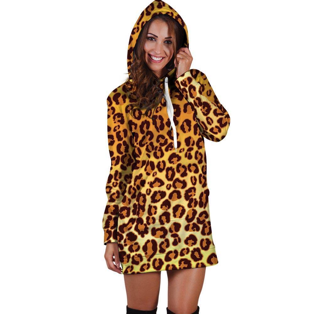 Gold Leopard Hoodie Dress-grizzshop