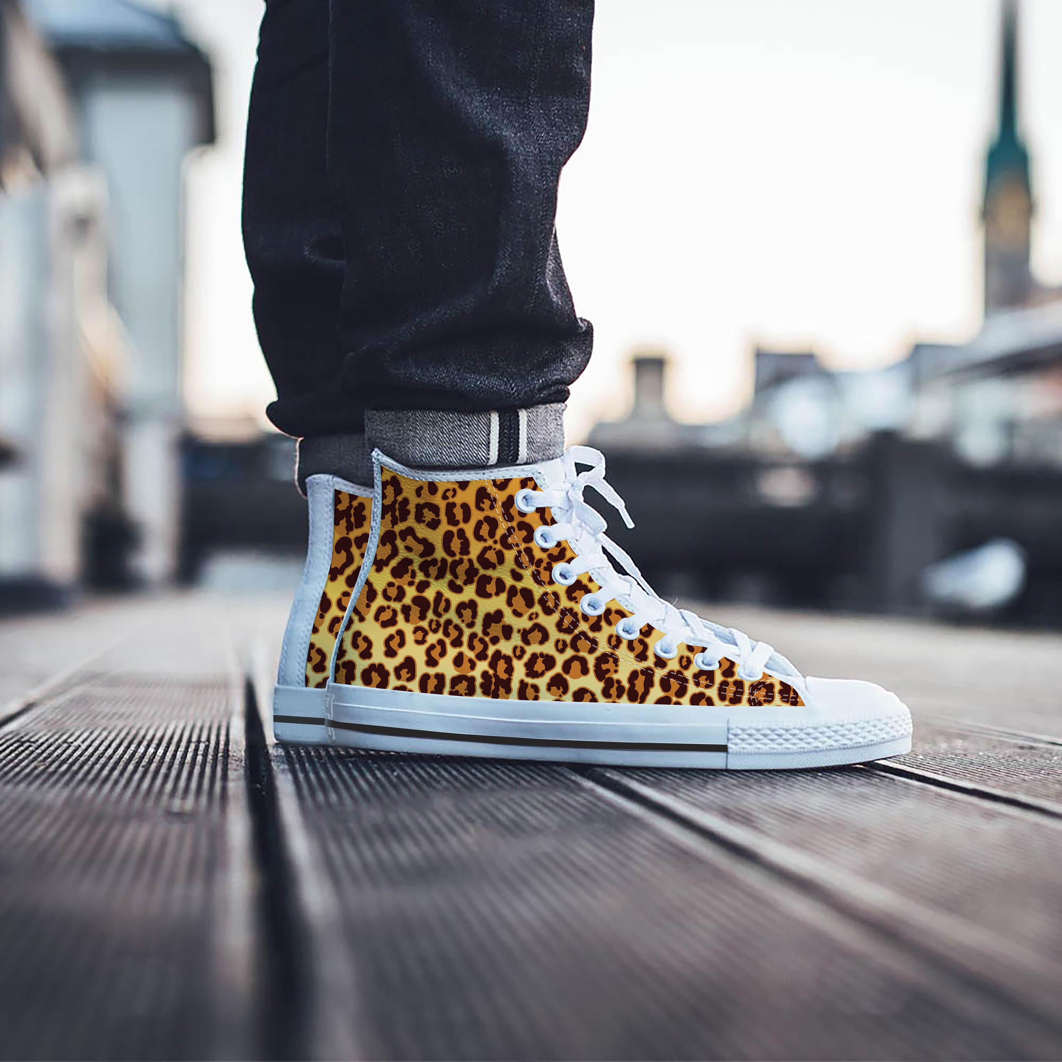 Gold Leopard Men's High Top Shoes-grizzshop