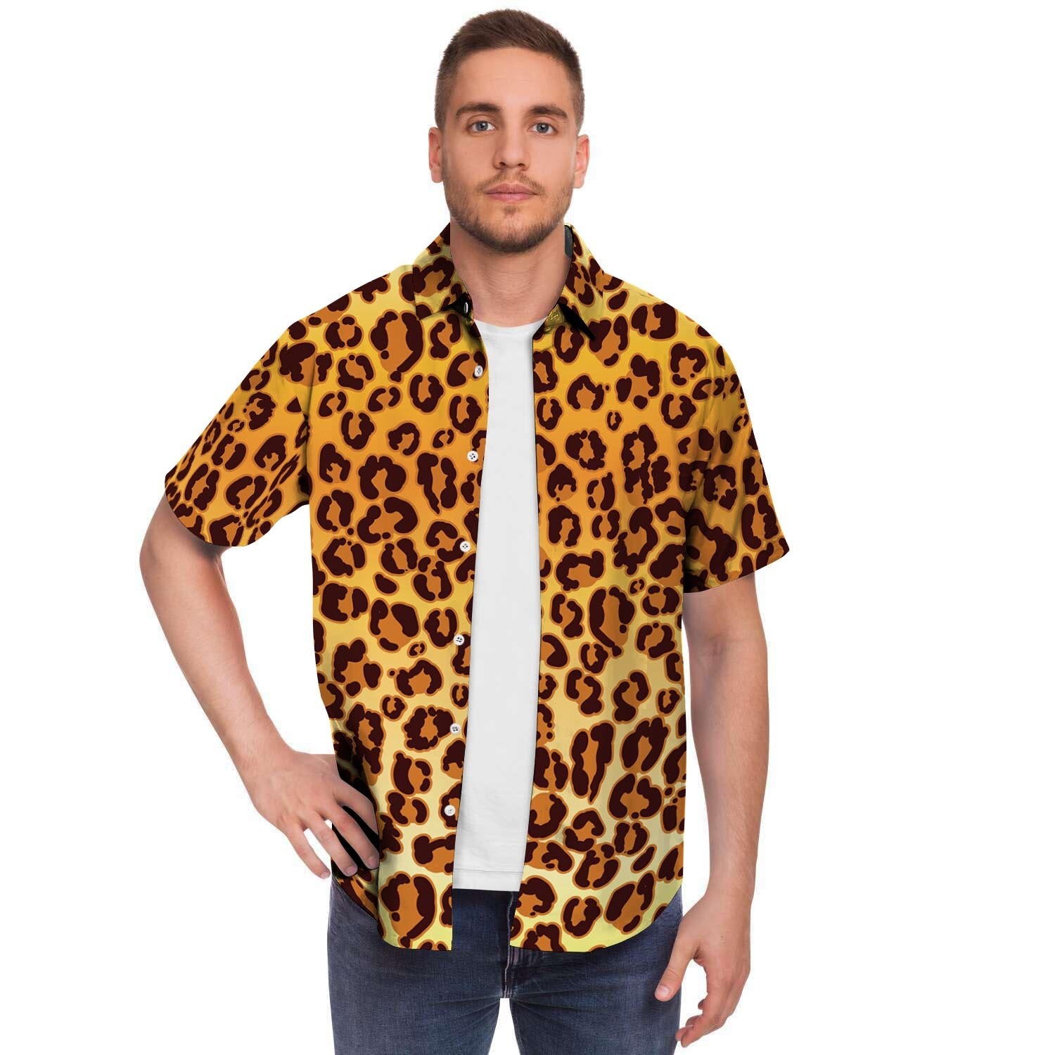 Gold Leopard Men's Short Sleeve Shirt-grizzshop
