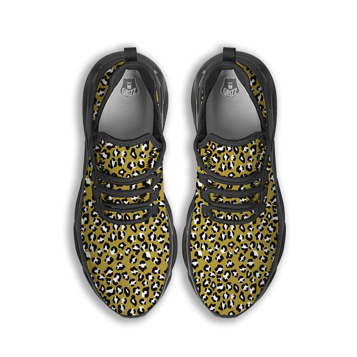 Gold Leopard Print Pattern Black Running Shoes-grizzshop
