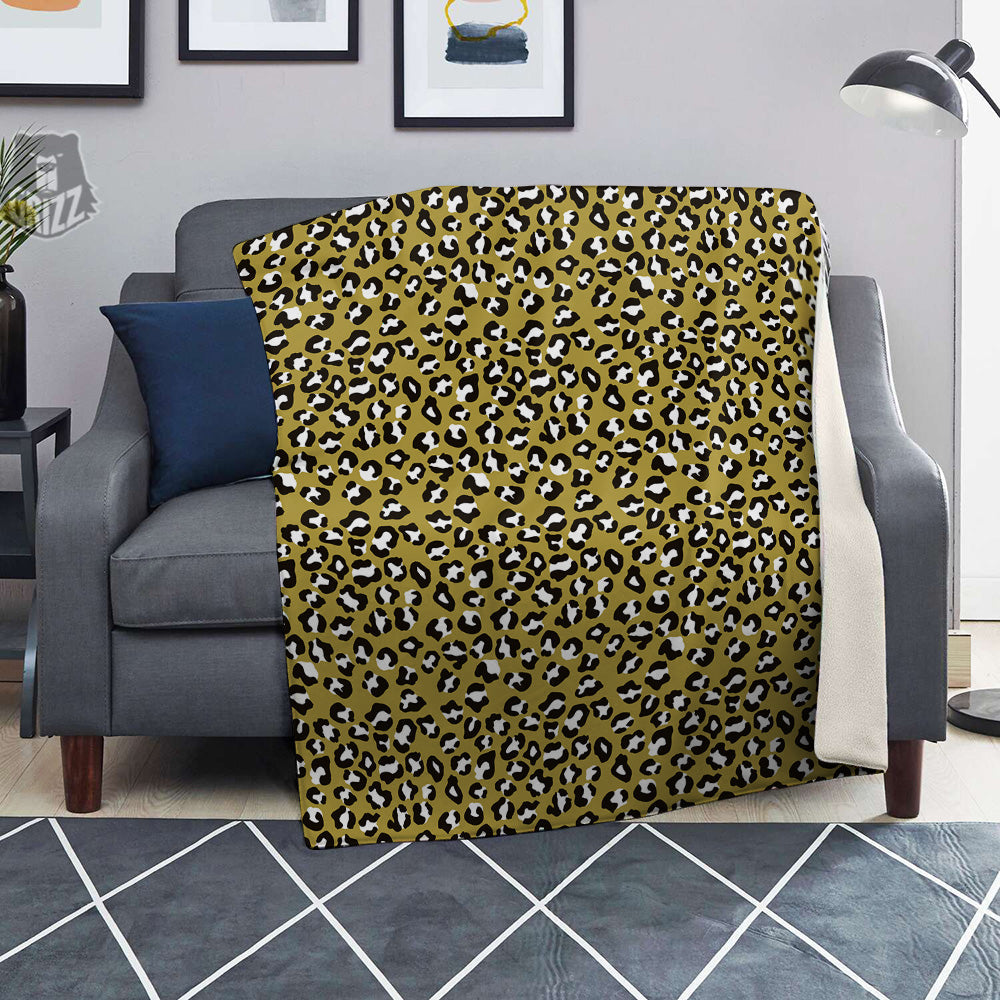 Gold Leopard Print Pattern Blanket-grizzshop