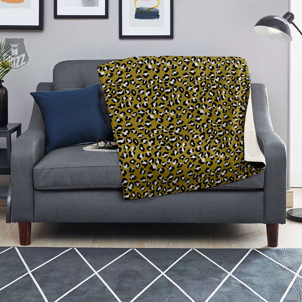 Gold Leopard Print Pattern Blanket-grizzshop