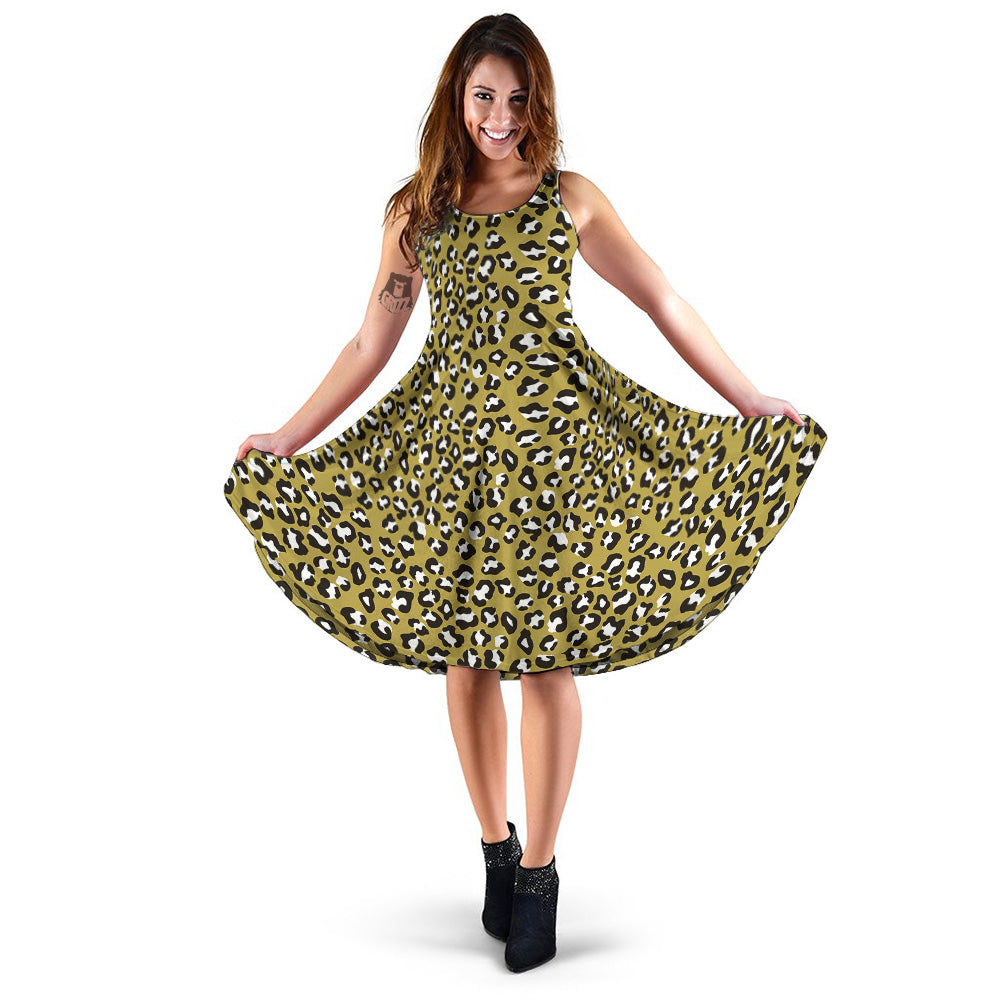 Gold Leopard Print Pattern Dress-grizzshop
