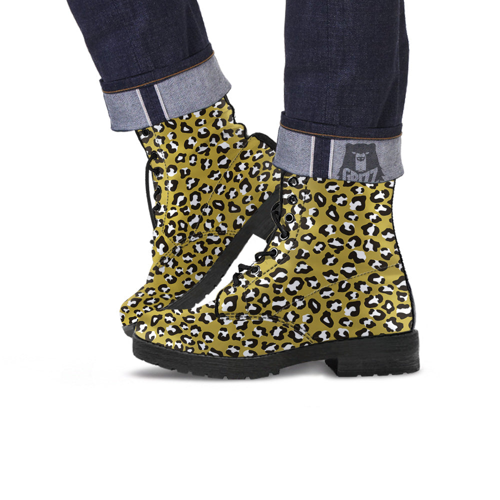 Gold Leopard Print Pattern Leather Boots-grizzshop