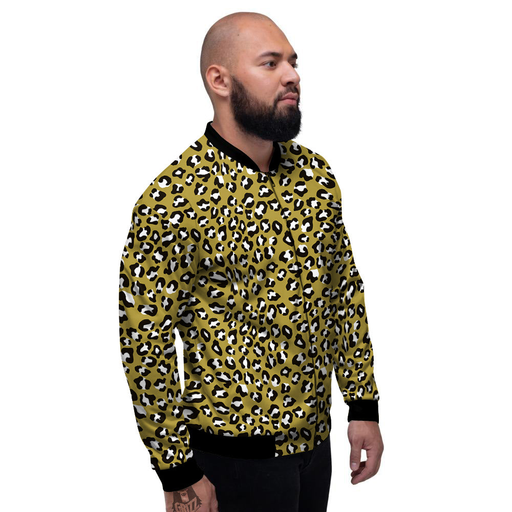 Gold Leopard Print Pattern Men's Bomber Jacket-grizzshop