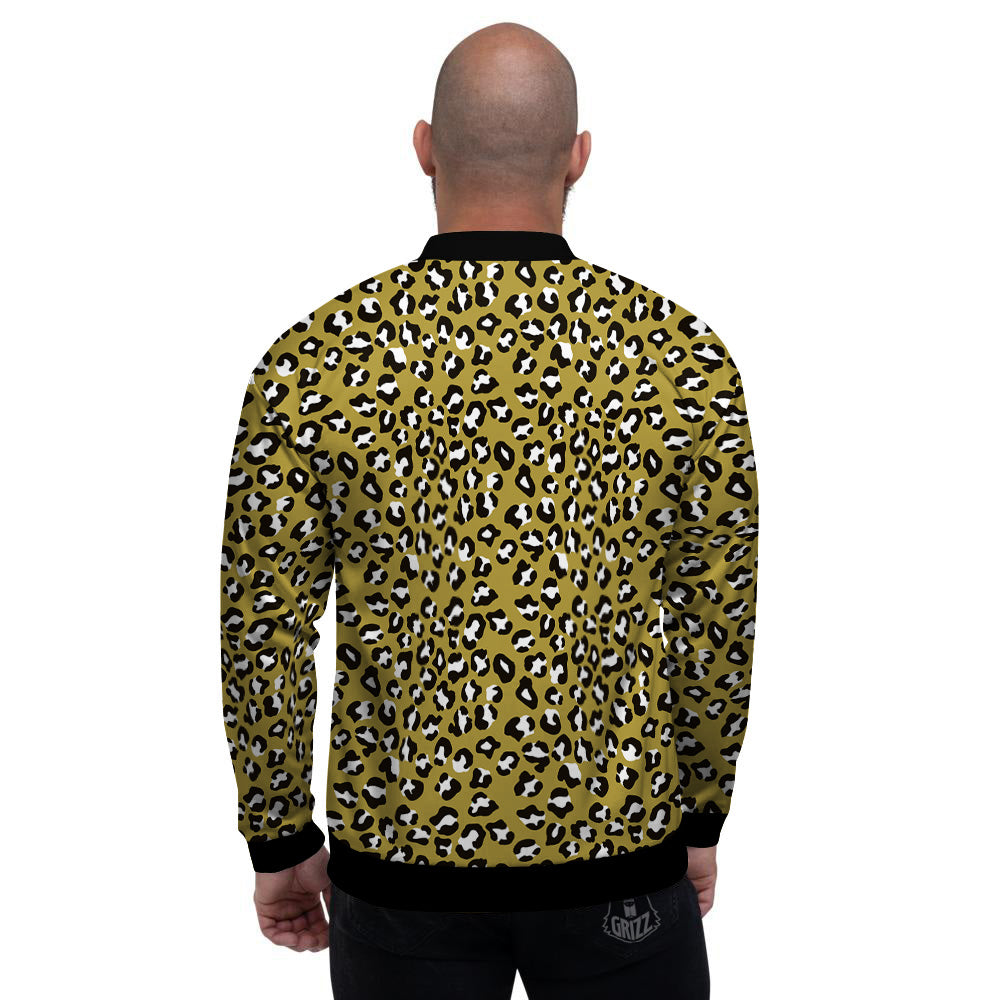 Gold Leopard Print Pattern Men's Bomber Jacket-grizzshop