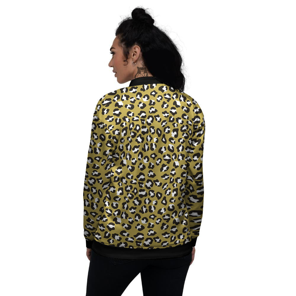 Gold Leopard Print Pattern Women's Bomber Jacket-grizzshop