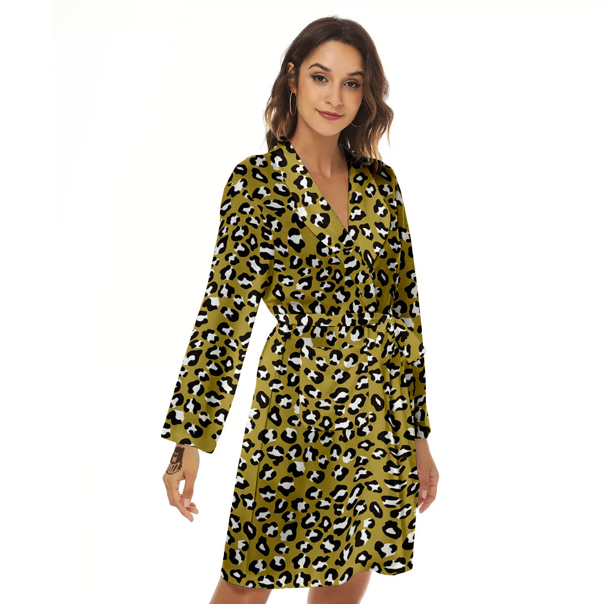 Gold Leopard Print Pattern Women's Robe-grizzshop