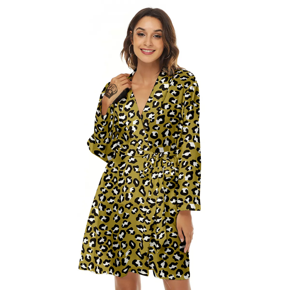 Gold Leopard Print Pattern Women's Robe-grizzshop