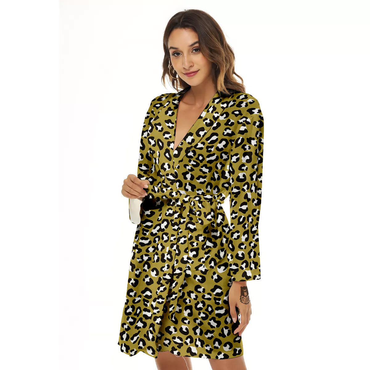 Gold Leopard Print Pattern Women's Robe-grizzshop